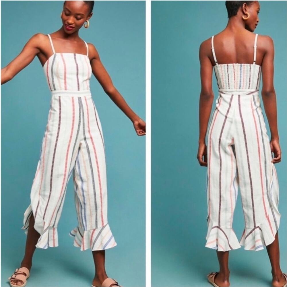 Red Carter Anthropologie Everly Ruffle Hem  Sleeveless Jumpsuit Size XS
